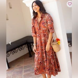 Rebecca Midi Dress - Orange Tropical Floral